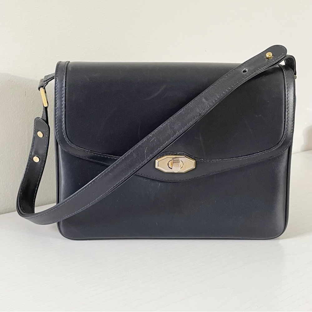 Bally vintage dark navy blue leather turnlock flap shoulder bag - Picture 3 of 14